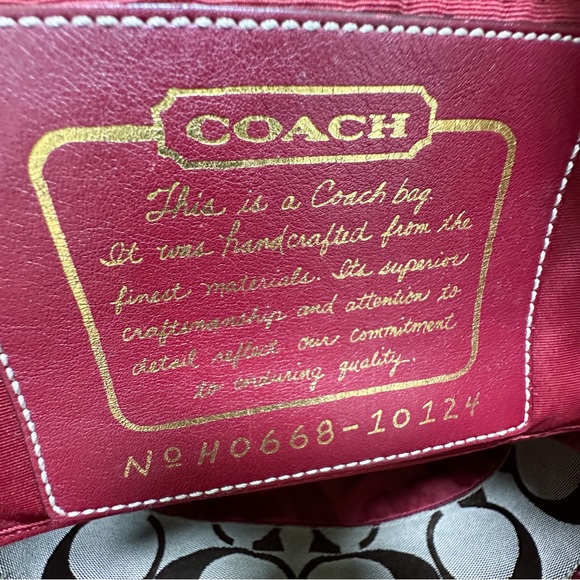Coach Signature Stripe Vintage Tote Canvas with Burgundy Leather Trim - Picture 9 of 10